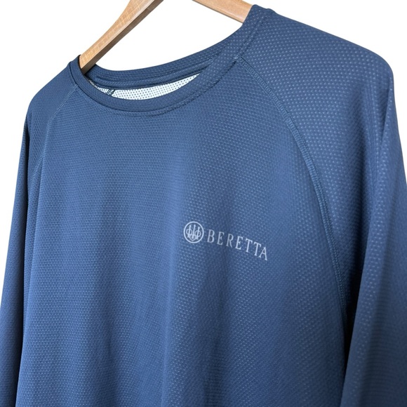 Beretta Men's 2XL Blue Long-Sleeve Crew Neck T-Shirt Waffle Texture Italian - Picture 1 of 8